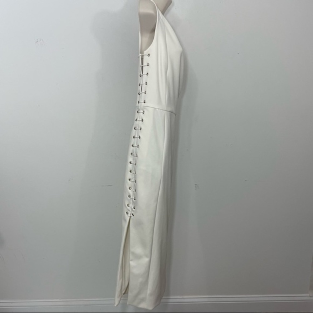 MISHA strech lace up sides midi dress one shoulder white size medium M cut out - Picture 10 of 15